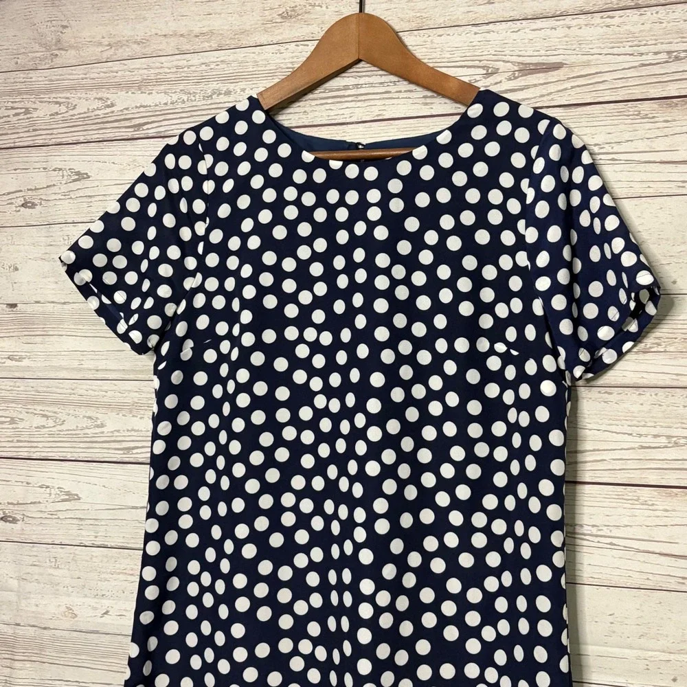 J.Crew Navy White‎ Polka Dot Short Sleeve Shift Dress Size 6 NWT